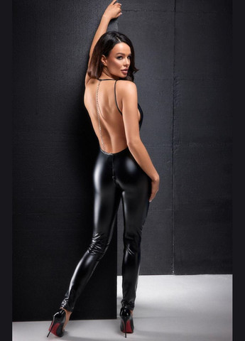 Черный демисезонный комбинезон noir handmade f306 mirage, m, под латекс, с доступом, открытая спина, съемный декор No Brand