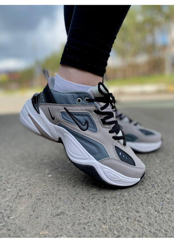 Серые демисезонные кроссовки мужские nike m2k tekno grey white black найк м2к текно No Brand