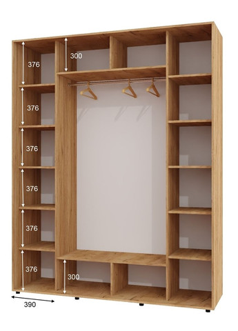 Шкаф-купе трехдверный 200*60*230 Дуб крафт золотой 2 Зеркала с пескоструйным рисунком/Зеркало ШК-05 Алекса (360445160)