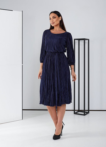 Темно-синее праздничный, коктейльное, вечернее платье плиссе клеш, колокол, плиссированное No Brand однотонное