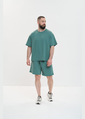 Бирюзовый летний мужской оверсайз костюм большого размера с шортами Vakko