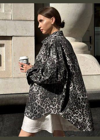 Серая рубашка леопардовый No Brand