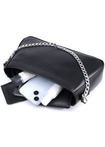 Жіноча сумка багет з ланцюжком і ремінцем з гладкої натуральної шкіри 22838 Чорна Shvigel (329151771)