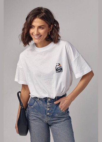 Біла літня жіноча футболка з вишивкою 241023 з коротким рукавом Lurex