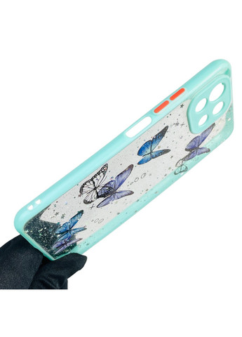 Чохол для Mi 11 Lite з блискітками з метеликами на сяомі мі 11 лайт бірюзовий Xiaomi (366388673)