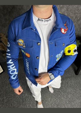 Комбінована демісезонна синя чоловіча джинсова куртка з принтом No Brand