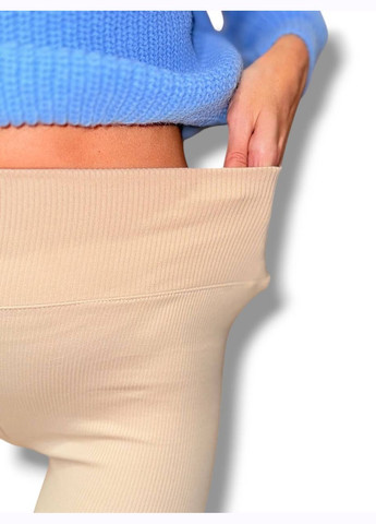 Жіночі лосини еластичні в рубчик з високим широким поясом без утеплення демісезон 99-101см чорні No Brand (318450630)