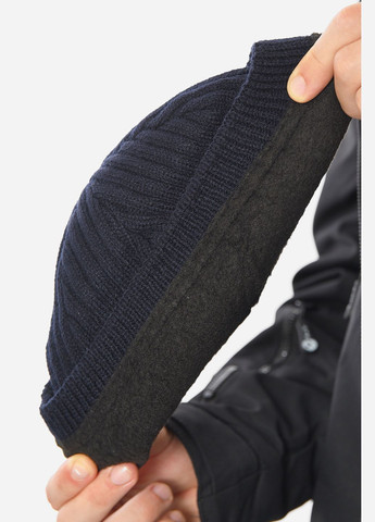 Шапка мужская с подворотом на флисе темно-синего цвета Let's Shop (305296596)