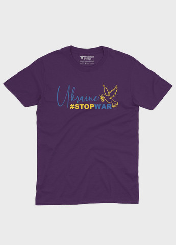Фиолетовая мужская футболка с патриотическим принтом stop war (ts001-2-dby-005-1-041) Modno