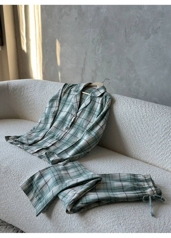 Бірюзова всесезон піжама жіноча - домашній костюм сорочка + брюки No Brand