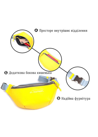 Патриотическая кожаная сумка-бананка комби двух цветов Сердце желто-голубая 16760 Grande Pelle (362418560)