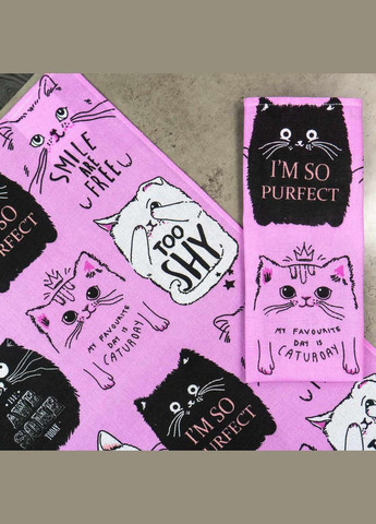 GM Textile кухонний рушник рогожка з принтом cats 35х61см 180г/м2 (рожевий) рожевий виробництво -