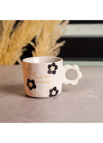 Чашка для чая и кофе фарфоровая Lucky Flower 420 (мл) красивая оригинальная кружка на подарок Белая FM-14D Jooki (372010872)