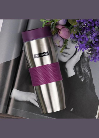 Термокружка 380 мл з нержавіючої сталі з силіконовим кільцем (кольори mix) Kamille (303210735)