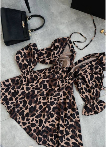 Коричневое платье софт спина открытая,талия резинка,рукава длинные на резинке Україна