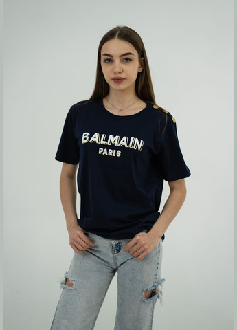 Темно-синяя летняя футболка женская Balmain