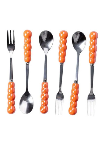 Набор десертных вилок и ложек на 3 персоны с подставкой из керамики 7 предметов Оранжевый Jooki (358705508)