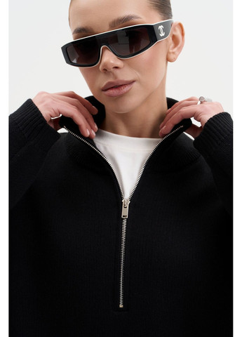 Черный демисезонный свитер с бегунцем s012 Twice