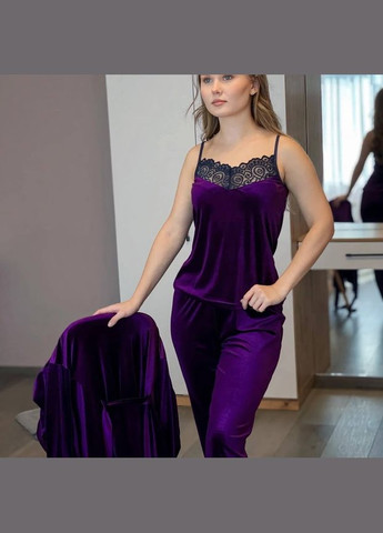 Фиолетовая всесезон комплект женский (халат, майка, брюки) hc (h001-8258-082) No Brand