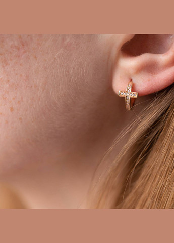 Золотые серьги - кольца Крестики с фианитами с07959 Oniks (264024581)