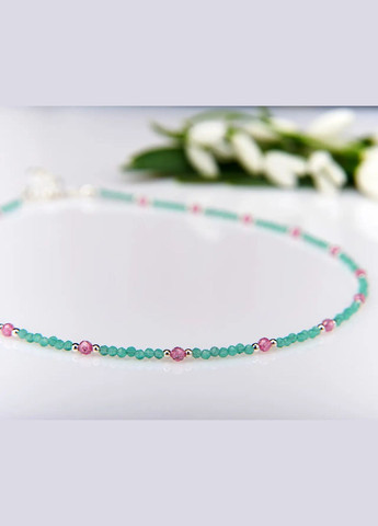 Чокер Шпінель (сплав) колір Тіффані + Циркон рожевий, фур-ра гіп-ний сплав колір срібло d-2-3мм L-38-43см No Brand циркон, шпінель латунь, медичний сплав срібло (323654080)