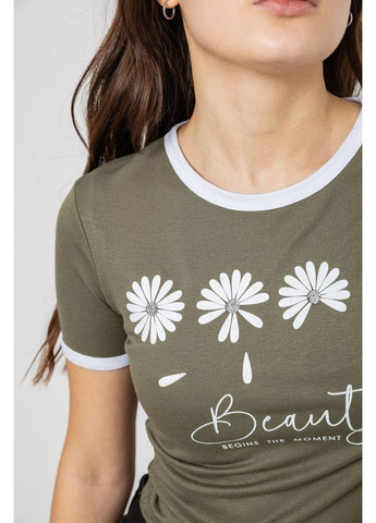 Футболка-топ жіноча з принтом, колір білий, 244R604 Ager - (318529673)