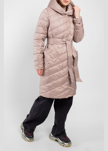 Світло-бежева демісезонна куртка жіноча стьобана трендова довга капучіно mkasay15-1, капучино Modna KAZKA