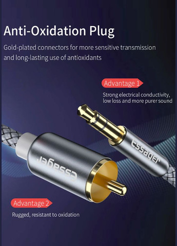 Кабель AUX 2RCA (папа-папа) jack 3.5 мм 1м Essager (300523899)