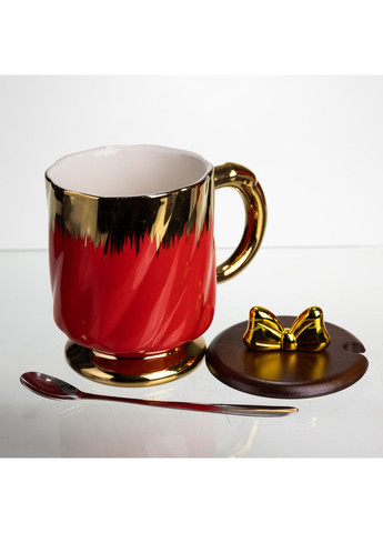 Новогодняя фарфоровая чашка "Золотой Вихрь" 450 мл с крышкой и ложкой FM-23C Yiwu (369623091)