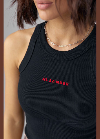 Майка трикотажна в рубчик з написом Jil Sander - чорний Lurex — 293293051