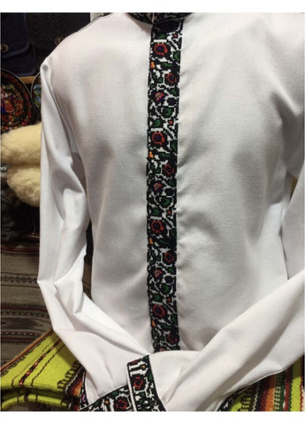 Белая стильная мужская вышиванка на белом домотканом полотне ручной работы ч-1009. m (371907825)