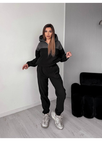 Женский костюм флисовый с капюшоном графитового цвета 36217 Fashion (370881874)