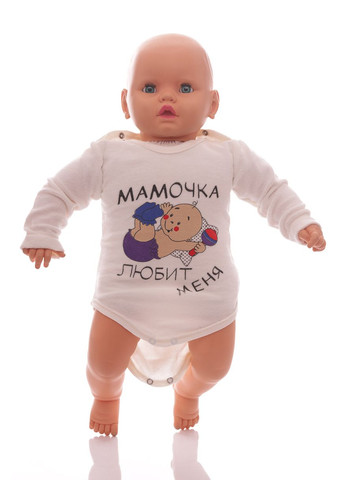 Боді з довгим рукавом велюр біла матуся MiniPapi 74 см (26684) BABYKROHA (297197927)