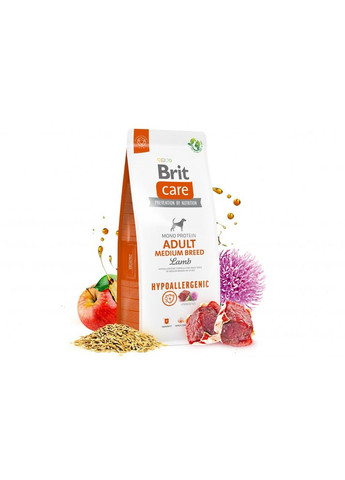 Сухой корм Dog Hypoallergenic Adult Medium Breed для собак средних пород, гипоаллергенный с ягненком, 3 кг Brit Care (362703306)
