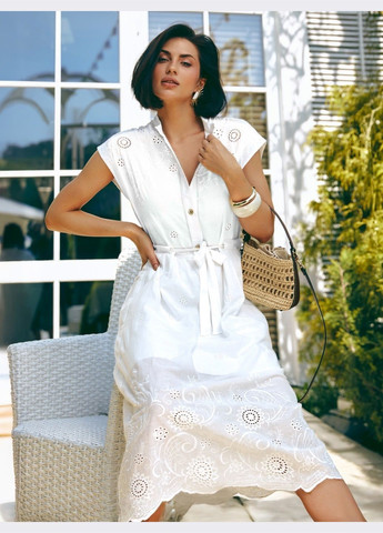 Молочна кежуал сукня молочного кольору з прошви з куліскою на талії сукня-сорочка Dressa однотонна