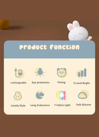 Аккумуляторный LED ночник L46 силиконовый Зайка RGB, Little Bunny Light, Pink VHG (361111374)