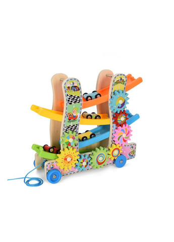 Деревянная игрушка "Трек" каталка, машинки 4см 3шт, шестеренки 26х30,5х11 см Bambi (289462506)