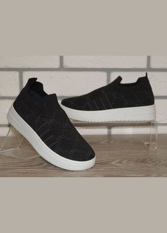 Черные слипоны текстильные для девочки черные Class с белой подошвой