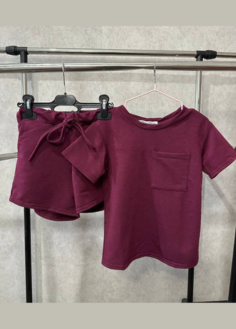 Бордовый летний детский костюм с шортами Україна