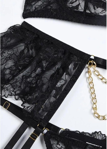 Черный демисезонный соблазнительный женский комплект белья с цепочками нижнее белье с гантерами на поясе женский стильный набор с аксессуарами Cindylove