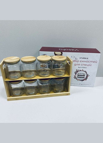 Набор емкостей для специй на деревянной подставке 8 шт. по 250 мл VT-8904-8. Vittora (323483215)
