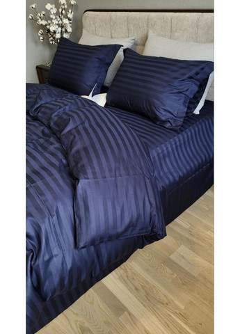 Постільна білизна з резинкою BLUE BERRY, сатин страйп PREMIUM 2/2см Двухспальний розмір, наволочки 50/70 No Brand (363192674)