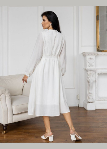 Белое белое платье миди с рукавом 111681 белый No Brand