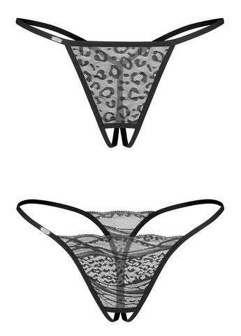 Чорний демісезонний стрінги-міні відкриті bianca crotchless (2 шт) Obsessive
