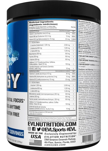 Аминокислотный комплекс BCAA Energy 282 g (Blue Raz) EVLution Nutrition (291848539)