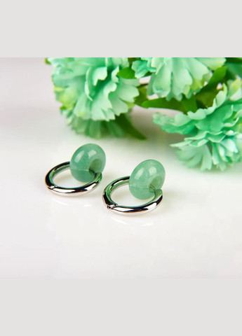 Сережки-намистинки натуральний камінь зелений Авантюрин, швенза бублик колір срібло 24х14мм No Brand Підвіски (331145975)