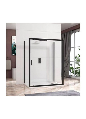 Душевая кабина пристенная A-517B 130х90х195 раздвижная, профиль черный, стекло прозрачное Dusel (350315913)
