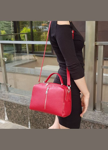 Красная кожаная женская молодежная сумка через плечо с маленькой ручкой и ремешком Serebro (278260581)