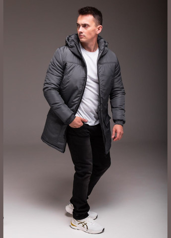 Серая зимняя удлиненная утепленная куртка с капюшоном Vakko