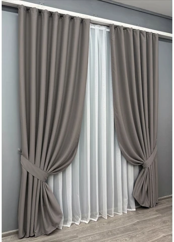 Комплект готових штор Блекаут Midnight № 1228ш Сірий 100х295 см 2 шт (31-505) VR-Textil (298123664)